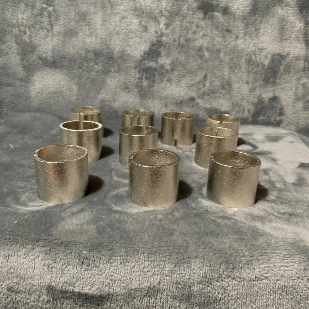Set of 10 Silver Textured Metal Napkin Rings Modern Split Cuff Table Decor